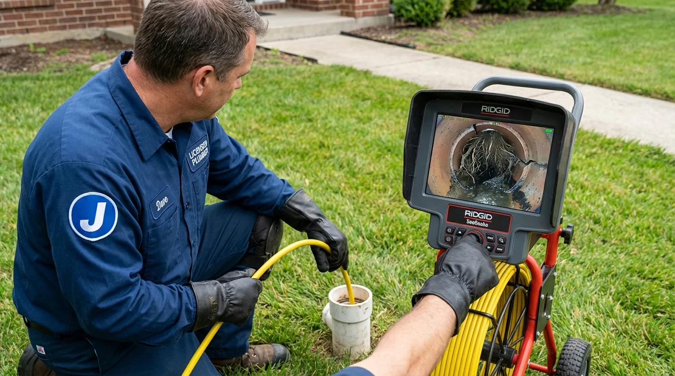 Sewer camera inspection being performed by Johns Plumbing LLC in Fairchild Air Force Base
