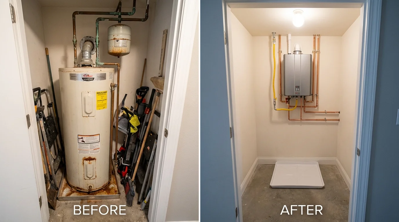 Tank water heater versus wall-mounted tankless unit comparison for Fairchild Air Force Base, WA homeowners
